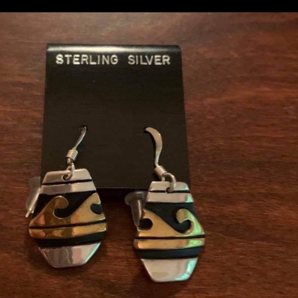 Hand-Crafted T&R Singer Sterling Silver & Brass Dangle Earrings